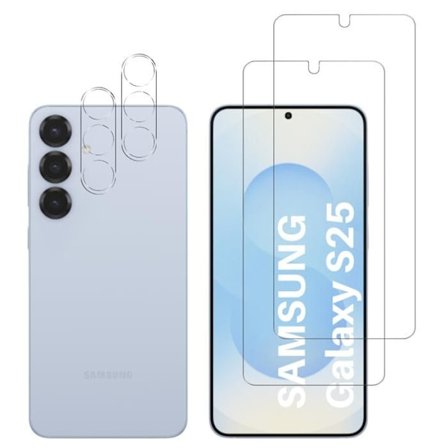 Hærdet Glas - Phonillico - Samsung Galaxy S25 - Pakke 2 - Skærm og Kamera Beskyttelse - Kradsikker