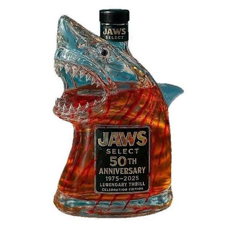 Hajen, Jaws 50-årsjubileum Limited Edition Whiskeyflaska, Unik Transparent Graverad Djurform Glas, för Varje Fan