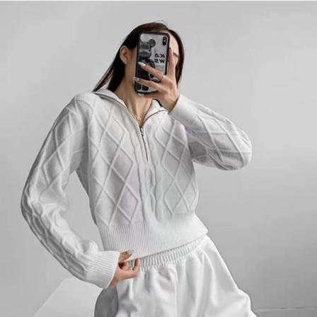 Naisten Neuleet Syksy Talvi Neule Turtleneck Vetoketju Korean Löysä Ulkoilu Laiska Pehmustettu Top White 50*104*53cm