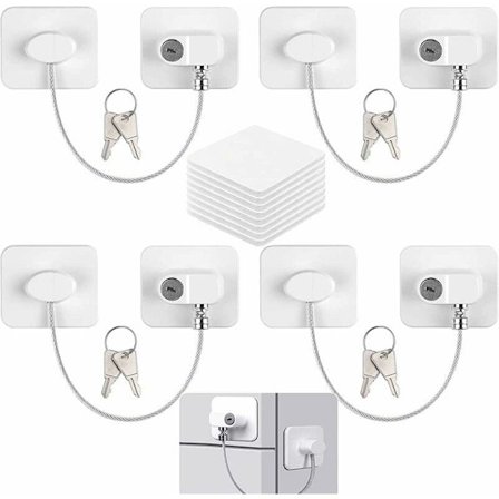 4 stk. Børnesikring vindueslåse, køleskabslås til børn, lås køleskabsdør skab vindue med 8 nøgler, vinduessikkerhed-FA-