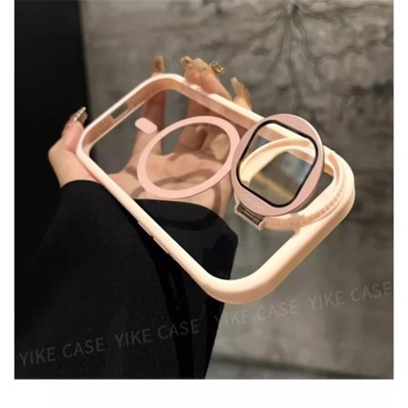Etui til iPhone 15 jentete rosa Kreative Flip Goggles Stativ Magnetisk Transparent