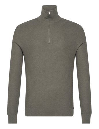 Microstructure Sweater With Zipper Collar Khaki Mango