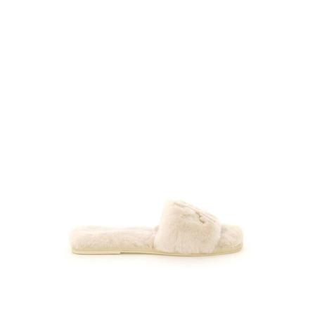 Tory Burch, Double t fur mules Beżowy, Kobieta, Rozmiar: 39 EU
