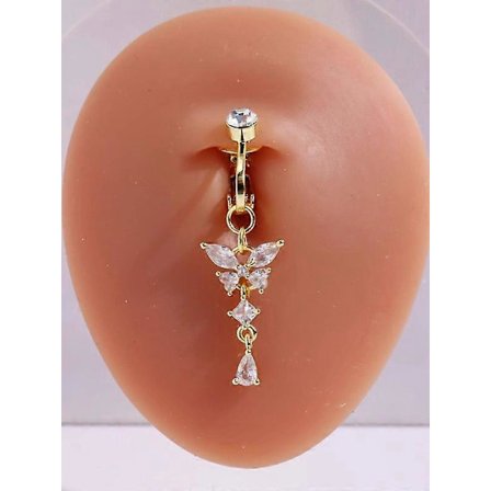 1 stk. Fake Piercing Navle Belly Ring Non-Piercing Cubic zirconia Sommerfugl Fake Navle Piercing Clip On Til Kvinder Smykker Rustfrit Stål[YJD]