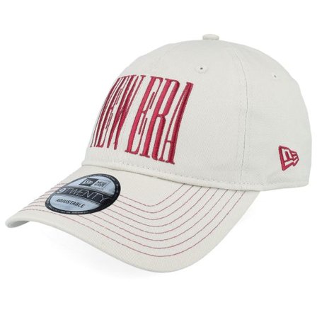New Era - Beige unconstructed Keps - Ne Wordmark 9TWENTY Stone/Cherry Jam Dad Cap @ Hatstore
