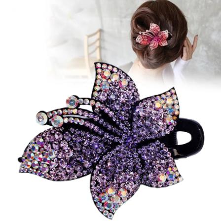 Hestehale Hårklemme Andnebbklemmer Rhinestone Crystal Flower Hårnål for kvinner Hårklo Hårtilbehør