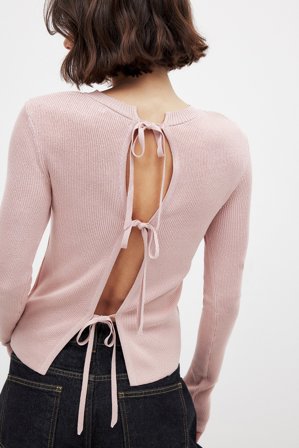 NA-KD Stricktop mit Rundhalsausschnitt und Schleifendetail - Open Back Tops - Rosa - L
