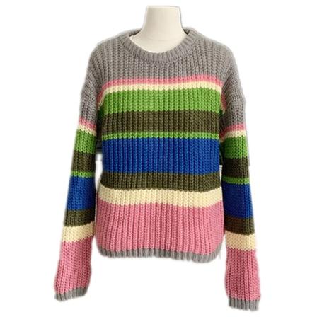 Damestrikk Høst Vinter Genser Tykk nål Løs regnbuestriper Pullover Lazy