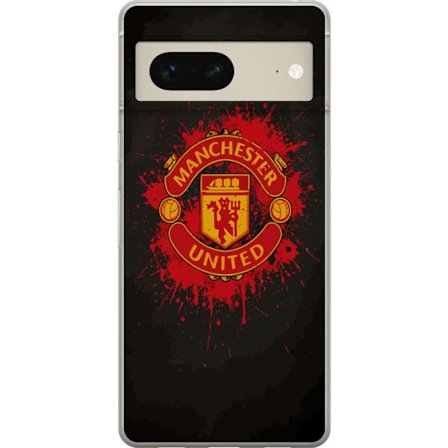 Kompatibelt Mobildeksel til Google Google Pixel 7 Manchester United logo i rød og gul farge med røff sportslig bakgrunn