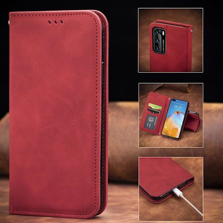 Kotelo Samsung A55 punainen Käännettävä magneettikorttipaikka nahkaa