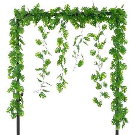 Kunstig palmebladgirlander, 2 meter tropisk Monstera-ranke for hageverandadekor, falske hengende planter for festbordpynt