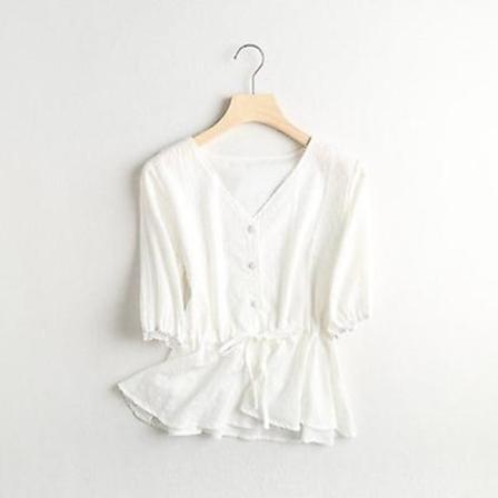 Pure Color Slim Slim V-ringad Kortärmad skjorta i midjan white S