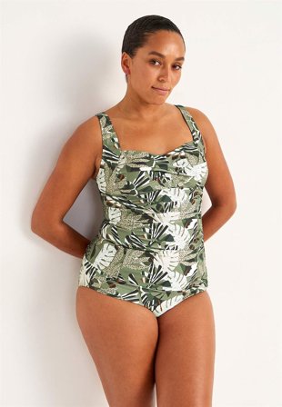 Cellbes of Sweden - Mønstret tankinitop med shaping-effekt i kakigrøn / mønstret til damer i størrelse 54