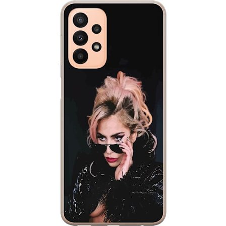 Yhteensopiva Puhelinkuori Samsung Galaxy A23 5G Lady Gagan muotokuva aurinkolaseilla ja dramaattisella meikillä tummassa glamuurityylissä