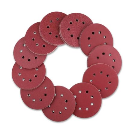 100 stk. 125 mm sandpapir, rundformede slibeskiver, krogløkke, sandpapir, poleringsark, papir, 8 huller