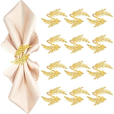 12 stk. Servietringe, Guld Servietringe til Borddækning Guldblade Servietringe til Middag Jubilæum, Fødselsdag, Helligdag, Fest, 