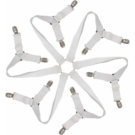 Elastisk lakenstrammer, Justerbare 6-veis lakenklemmer, Sengetøysklemmer, Justerbar strammer for alle runde og firkantede madrasser (Hvit)