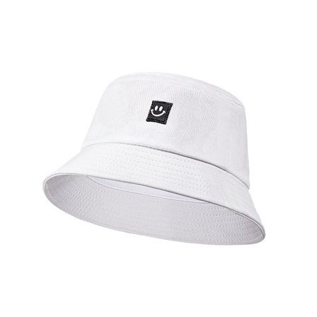 Smilende ansikt bøttehatter sammenleggbare strand solhatter fiskerhatter for kvinner menn (hvit)