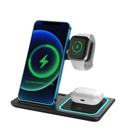 3 In 1 Trådløs lader Stativ Pad For iPhone 14 13 12 11 X Apple Watch 8 7 Airpods Foldable 15W Phone Rask Lading Dokk Stasjon