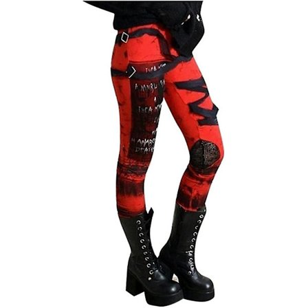 Plus Size Gothic Leggings för Yetsye Dam Buckle Strap Goth Steampunk Skinny Byxor
