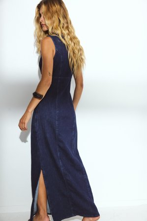 NA-KD Robe longue en denim - Robes en jean - Bleu - EU 32