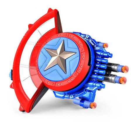 Marvel Avengers Mech Strike Captain America Strikeshot Shield Rolleleke med 20 myke kuler, for barn fra 5 år og oppover