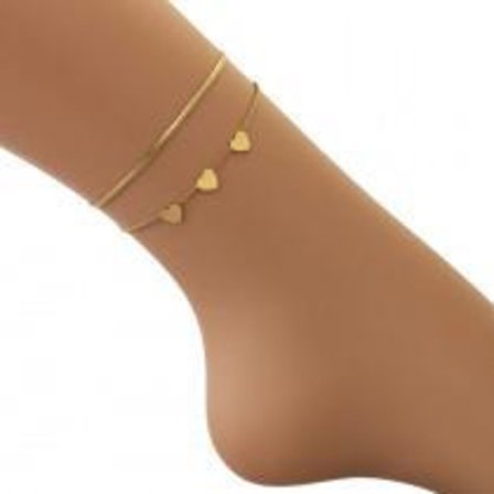 Guld Fotsmycke Fotlänk Vristlänk Fotkedja i Stål med Hjärtan