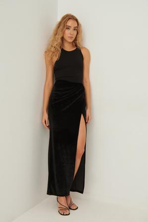 NA-KD Party Jupe en velours - Jupes longues - Noir - Medium