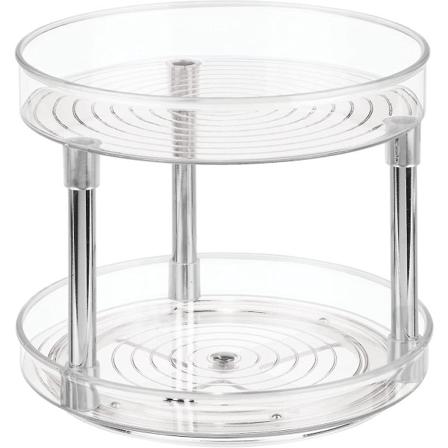 56600 Rack med 2 våningar, små plastskivor förvaringssmaktillsatser, roterande kryddburkhållare för kök och skafferi, klar, 23 cm