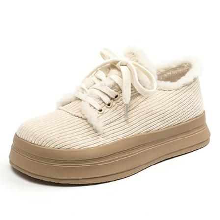 Modesneaker Med Rund Tå För Kvinnor Med Tjock Botten Plyschfodrade Skor