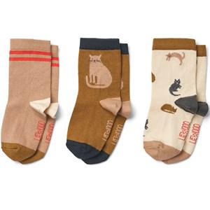 Liewood 3-Pack Miauw / Apple Blossom Mix Silas Socks 33-36 EU - Underwear - 33-36 EU - Cream - Junge