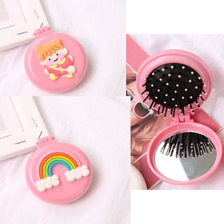 2 pakker jente + regnbue sammenleggbar reise speil hårbørster Porta