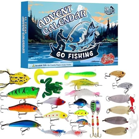 Fiske-Adventskalender, Fiske-Juletelling, 24 Dager Fiskeentusiaster Voksne Menn Tenåringer 2024 Juleoverraskelsesgave