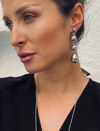 Bud to rose Long Drop Earring Silver - Silver - ONE SIZE