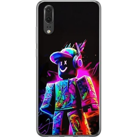 Kompatibelt Mobildeksel til Huawei Huawei P20 Fargerik Roblox-spiller i neonfarger mot svart bakgrunn i moderne spillstil