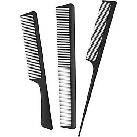 Hårkamsæt [3 Dele], Spidskam, Fin- og Bredtandet Kam og Den Bredtandede Kam, Varmebestandig Antistatisk, til Salon Stylist Frisør (Sort)
