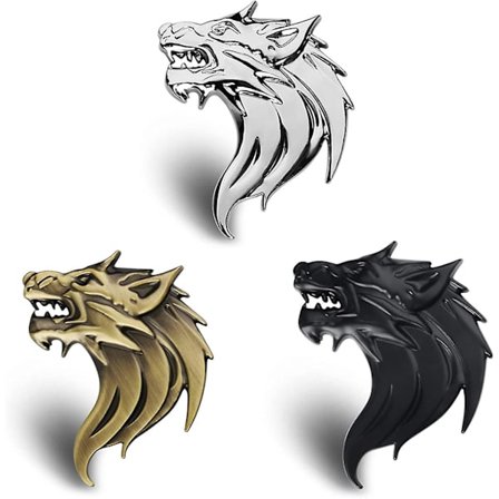 3-delad Wolf Badge Bildekal Personlig metall Wolf Head Bildekal Mode