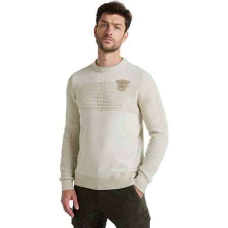 PME Legend R-neck knit sweat combination bone white , Beige , Heren , Maat: L