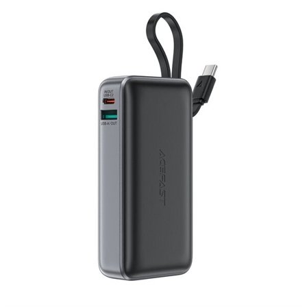 Acefast M7-10000 PD30W Powerbank med indbygget kabel - Sort