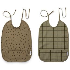Liewood Lai bib print - 2 pack Check/graphic stroke khaki mix One Size - Baby feeding - One size - Green
