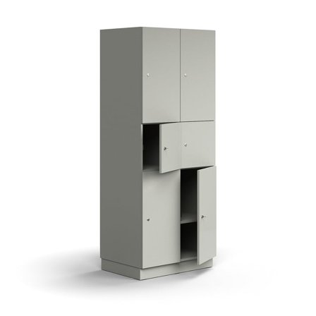 Opbevaringsskab QBUS, 6 rum, sokkel, 2020x800x570 mm, lysegrå