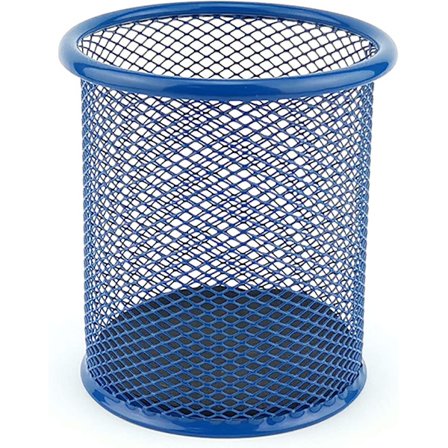 Blå, diameter 9 cm metallpennhållare - rund metallpennhållare