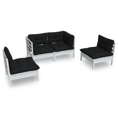 Vidaxl Loungegrupp Med Dynor 4 Delar Massiv Furu Vit