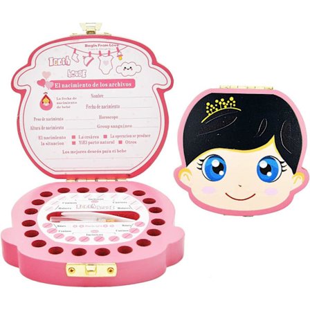 Æske til at gemme mælketænder (piger), trææske med spanske klistermærker,