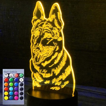 3D Ulv Hund LED Nattelys Lampe Illusionslampe 16 Farge Skiftende Bord Skrivebord Dekor Lamper Gave Akryl Flat ABS Base USB Kabel Leke