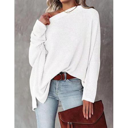 Damstickad Fladdermusärm Pullover Waffle Off Shouler Sweater
