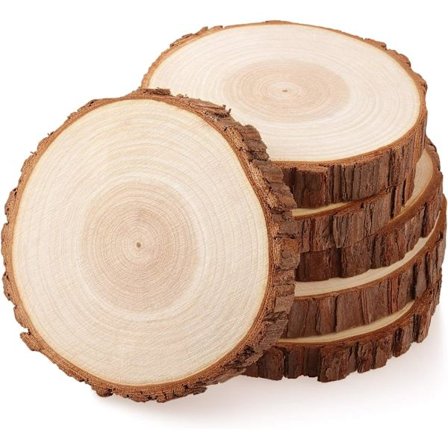 Trestokk 15-16cm uten hull 6 stk Naturlige treskiver Egnet