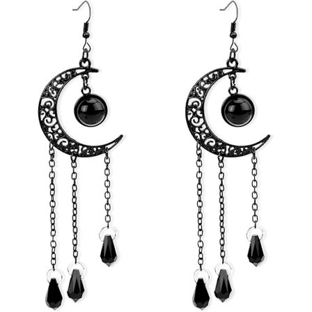 Gotiske Måneøreringe, Stilrene Sorte Goth Måne Hængeøreringe Elegante Hekse Himmelske Hængeøreringe Sorte Øreringe