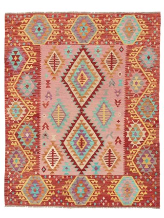 Tissé À La Main Kilim Afghan Old Style Tapis 156X195 De Laine Marron/Rouge Foncé Petit