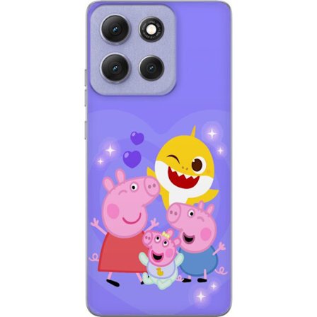 Kompatibel Mobilcover til Motorola Moto G86 Peppa Gris mønster med hjerter, sommerfugle og venner, lyserød baggrund i bløde børneillustrationer